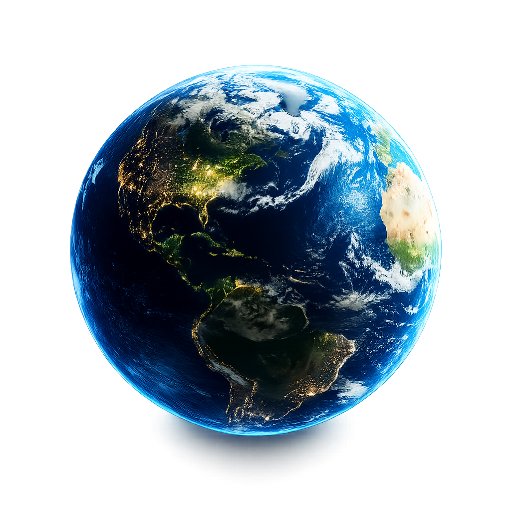 Earth surrounded by orbit rings and cryptocurrency coins